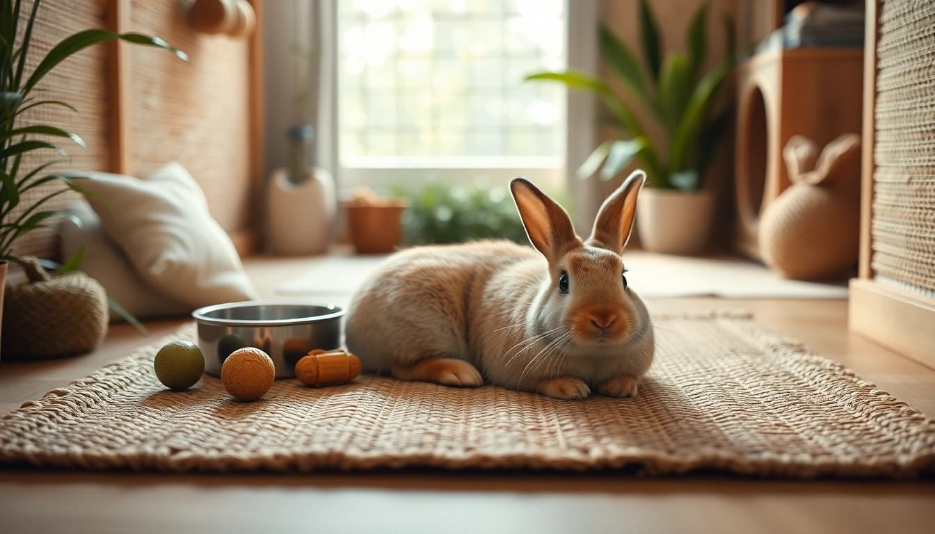 Nagermatte für Kaninchen zeigt eine gemütliche Tierumgebung mit grünem Hintergrund.