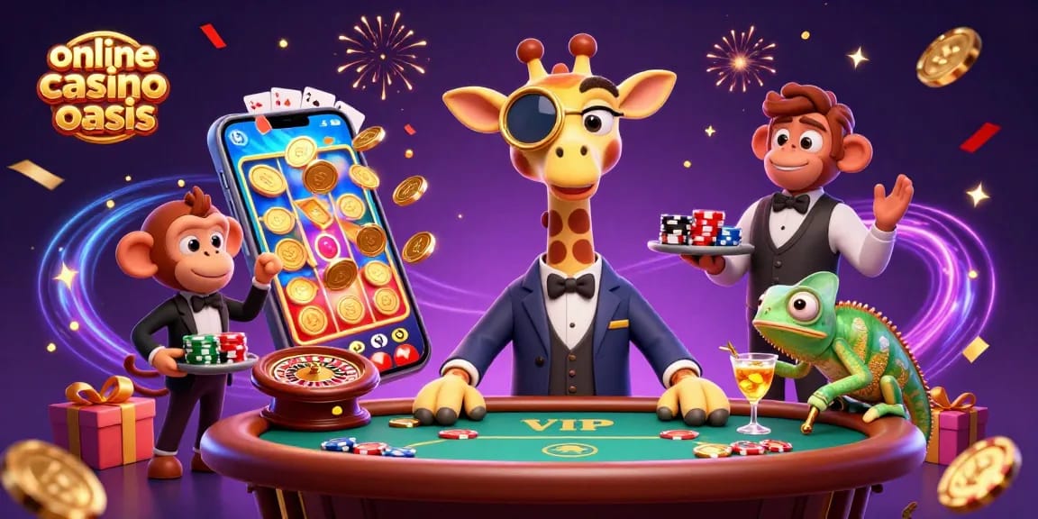 Experience the thrill of online casino ohne oasis with vibrant games and characters in a dynamic scene.