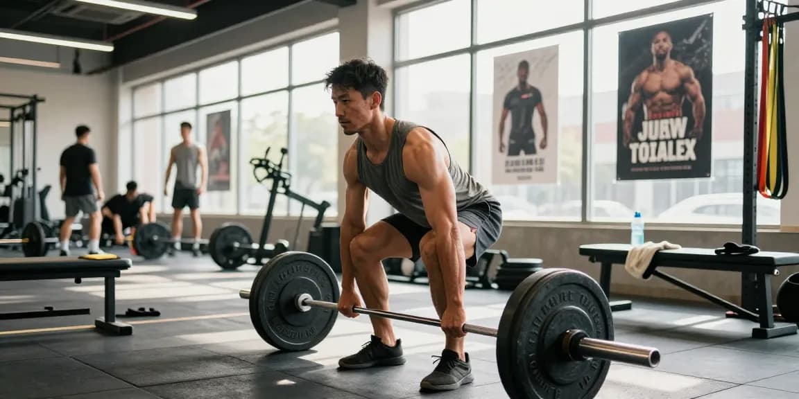 Anabolika Shop Deutschland - Fitness-Szene mit Bodybuilder beim Training, helle Umgebung und motivierende Atmosphäre.