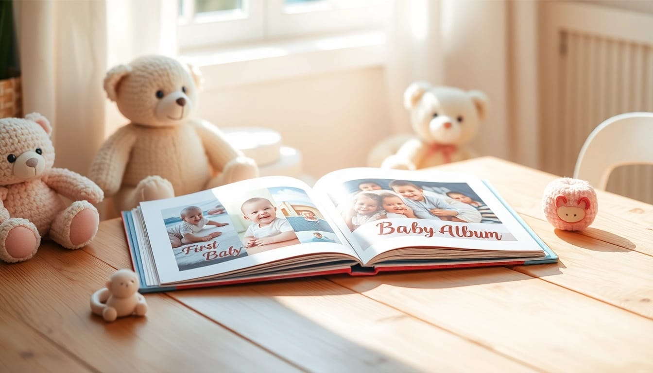 Erleben Sie die Schönheit eines persönlichen Babyalbums mit liebevollen Fotos und süßen Erinnerungen.