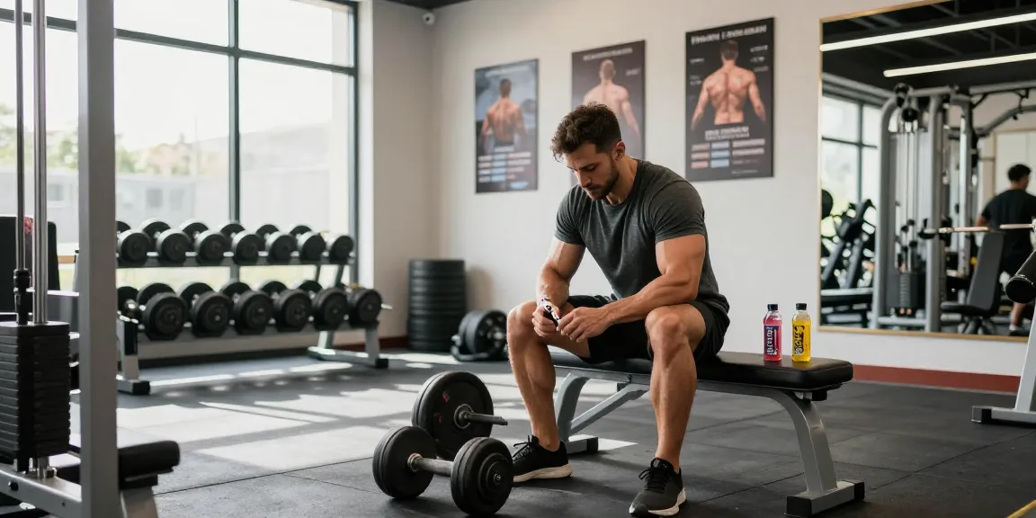 Athlet im Selliza Shop Fitnessstudio beim Training mit Anabolika und Fitnessgeräten.