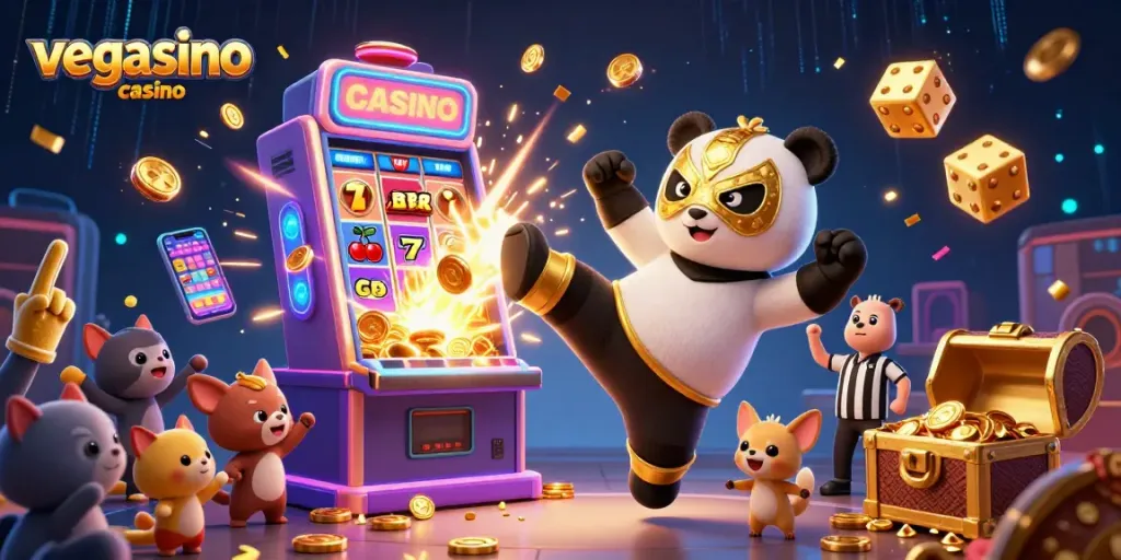 Engage with exciting action at vegasino casino featuring a lively cartoon wrestling scene.