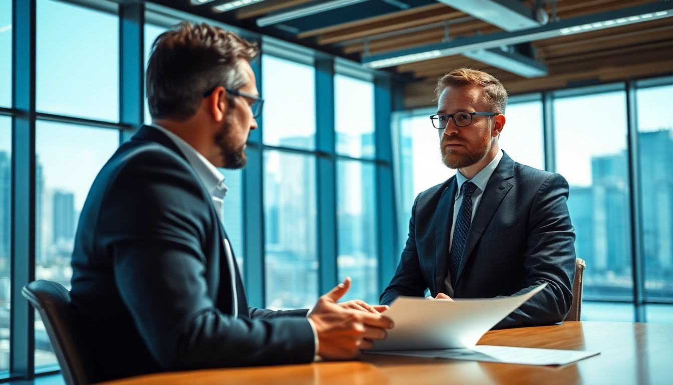 Headhunter Ingenieure interviewt Ingenieur in einem modernen Büroambiente.