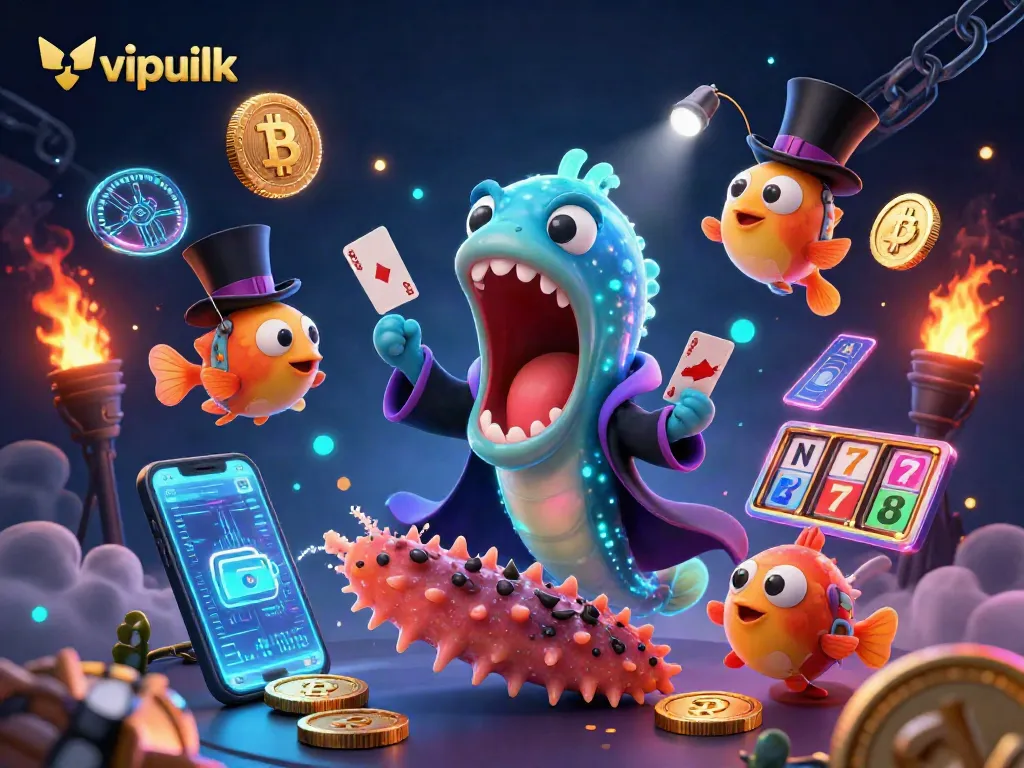 Engage with vipluck's vibrant online casino atmosphere featuring unique deep-sea characters.