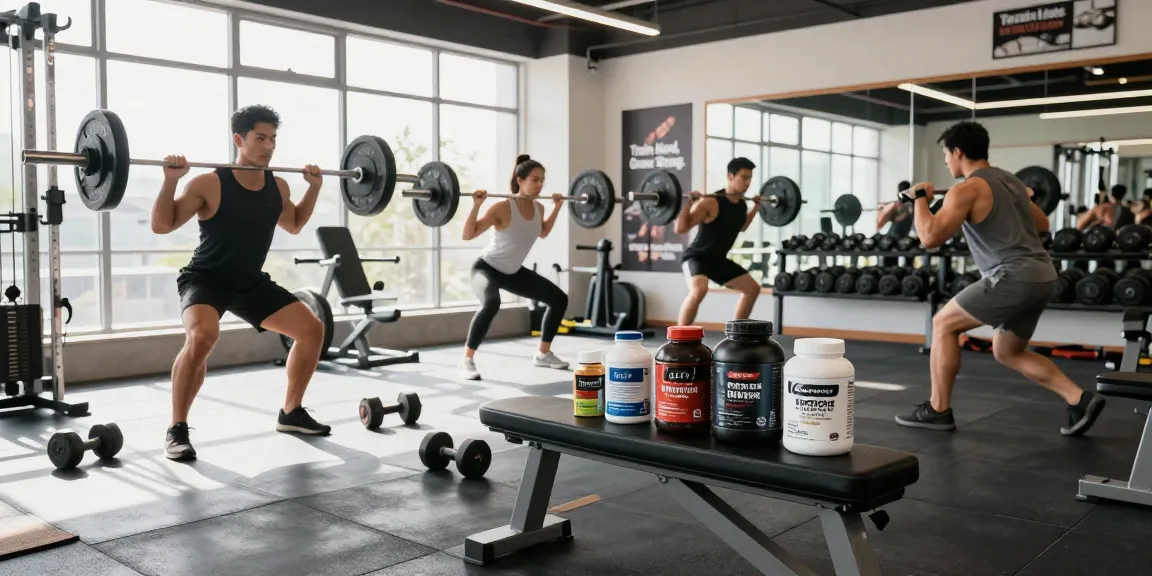 Im Anabolika Shop: Bodybuilder trainiert intensiv mit Steroiden und Fitnessgeräten.