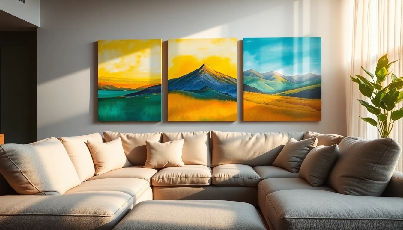 Entdecken Sie beeindruckende leinwandbilder in einem modernen Wohnzimmer.