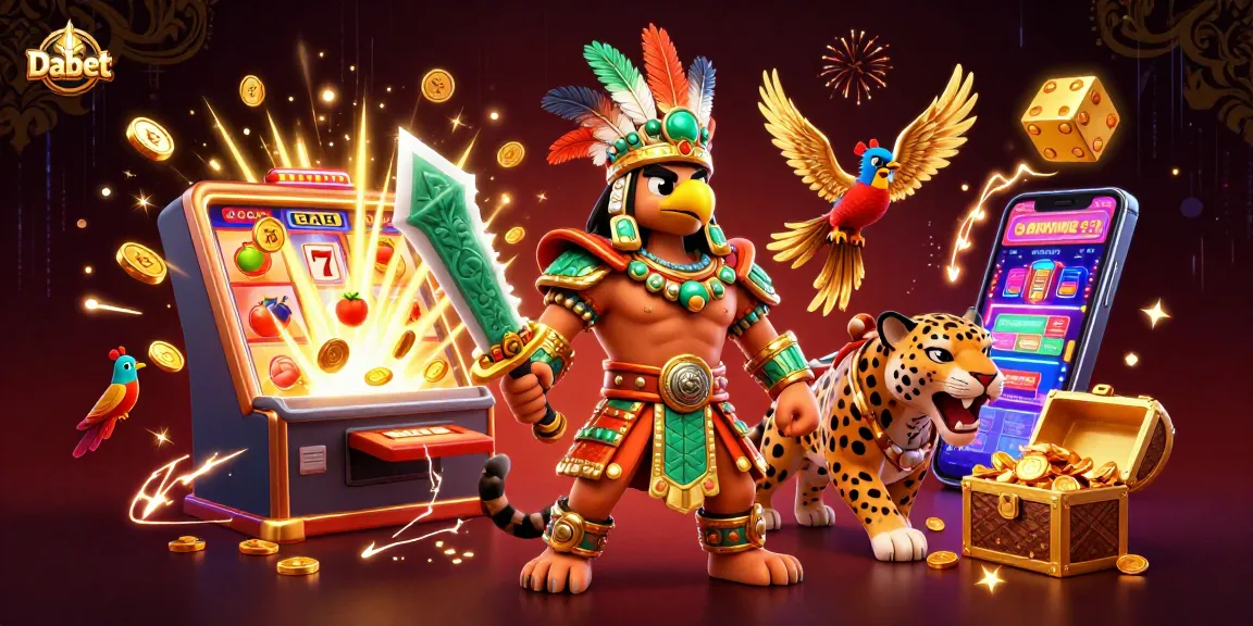 Dabet enhances gameplay with vibrant casino elements and animated slot machine in a colorful scene