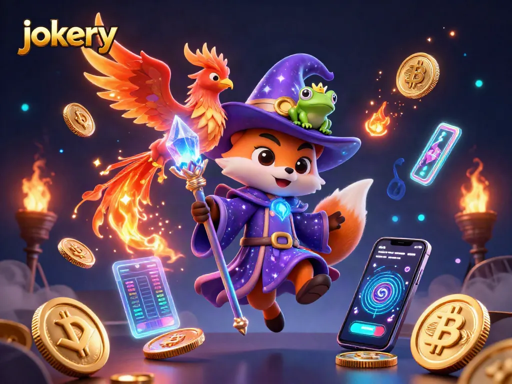 Engage in the jokery casino experience with mystical figures and vibrant crypto elements.