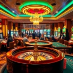 Vibrant U888 trang chủ casino scene featuring players at tables and slot machines.
