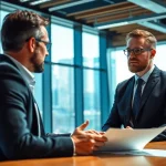 Headhunter Ingenieure interviewt Ingenieur in einem modernen Büroambiente.