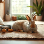 Nagermatte für Kaninchen zeigt eine gemütliche Tierumgebung mit grünem Hintergrund.