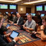 Engaged patrons place bets at nhà cái uy tín SC88 sports betting area with excitement.