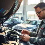 Professioneller BMW Nachrüstung in einer Werkstatt mit einem Techniker bei der Arbeit.