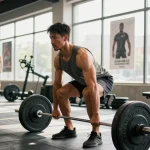 Anabolika Shop Deutschland - Fitness-Szene mit Bodybuilder beim Training, helle Umgebung und motivierende Atmosphäre.