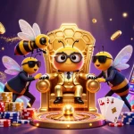 Win big with realz at the vibrant casino scene featuring golden coins and dynamic game elements.