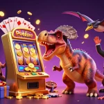 Experience the excitement of payid pokies online as cartoon characters interact in a casino scene.