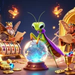 Experience vibrant slot action at Sunwin with a mystical fortune teller and treasures surrounding them.