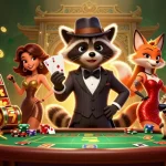 Zoccer Casino Freispiele: 3D-Cartoon-Szenario mit einem schneidigen Waschbären und aufregenden Spielelementen.
